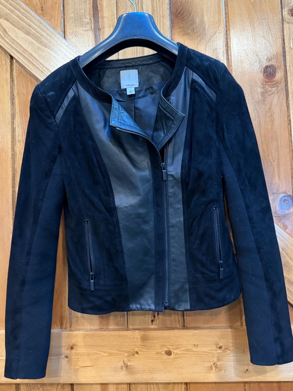 Halogen Black Leather Suede Mixed Media Moto Jacket